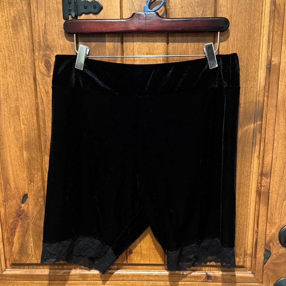 Midnight Hour Black Velvet Shorts with Lace Trim